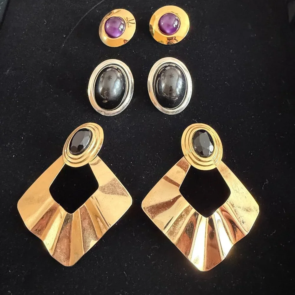 Bundle of 3 Vintage 80s Modernist Post Back Earrings
